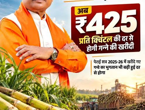 गन्ना मूल्य में छत्तीसगढ़ देश में नंबर वन, किसानों को अब 425 रुपये प्रति क्विंटल की दर से होगा भुगतान, नई दर 2025-26 सत्र से ही लागू…..